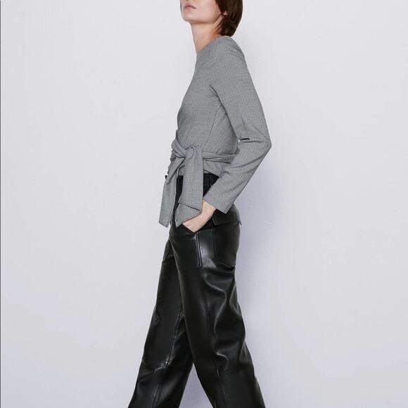 Zara Black White Houndstooth Plaid Bow Tie Top Size Extra Large XL - Picture 5 of 7